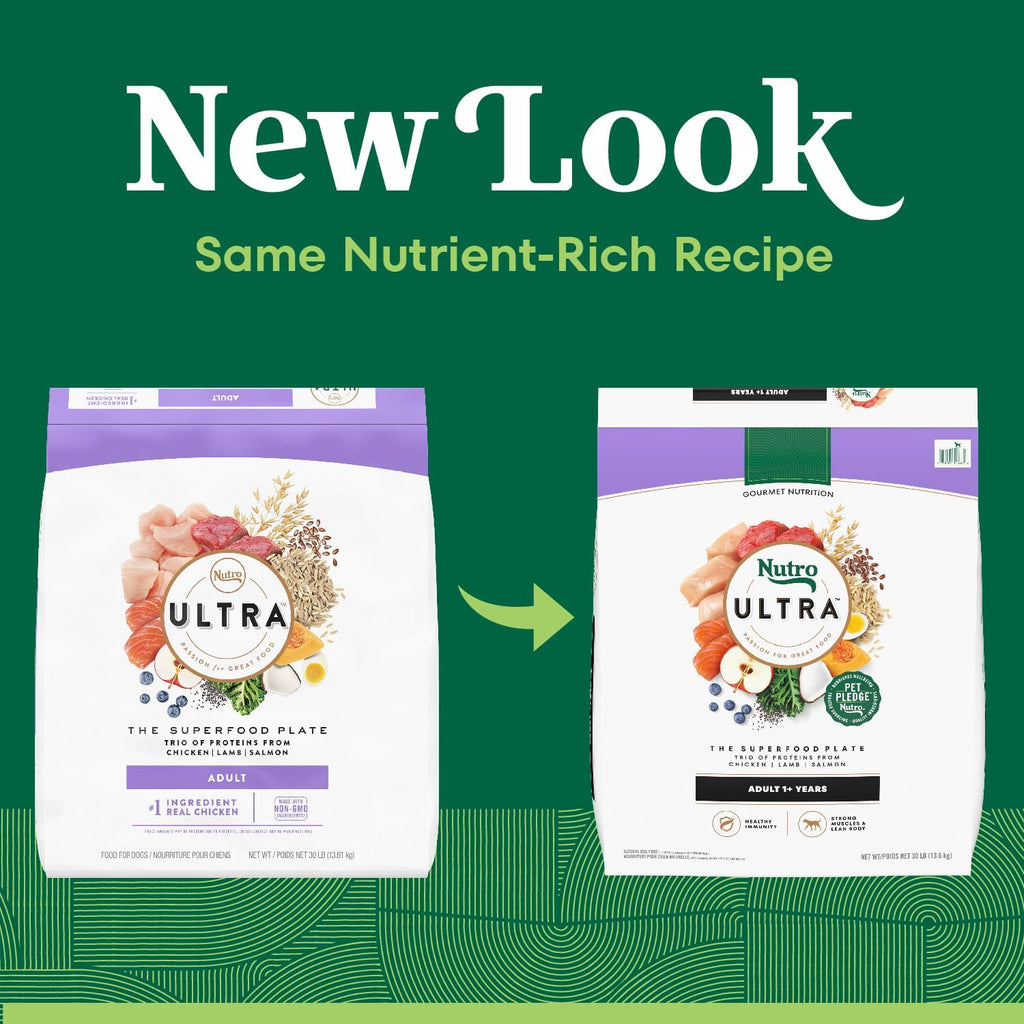ULTRA Adult High Protein Natural Dry Dog Food with a Trio of Proteins from Chicken, Lamb and Salmon, 30 Lb. Bag