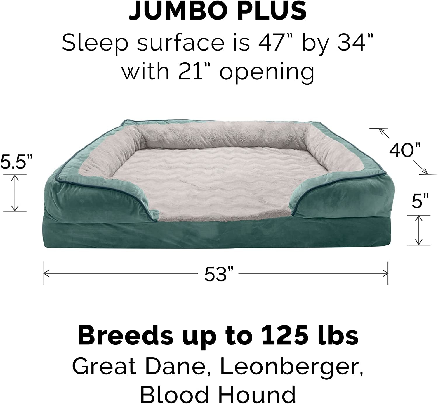 Replacement Pet Bed Cover - Plush Velvet Waves Perfect Comfort Sofa Washable Dog Bed Cover, Celadon Green, Jumbo plus (Xx-Large)